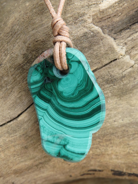 malachit na rzemieniu * wisior amulet /Ag